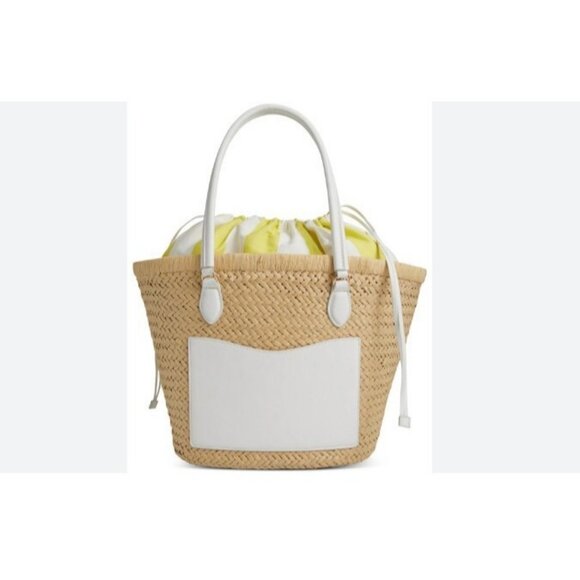 Macy's On 34th Isabellaa straw drawstring large beach tote -Yellow /Lime/Natural - Picture 7 of 7